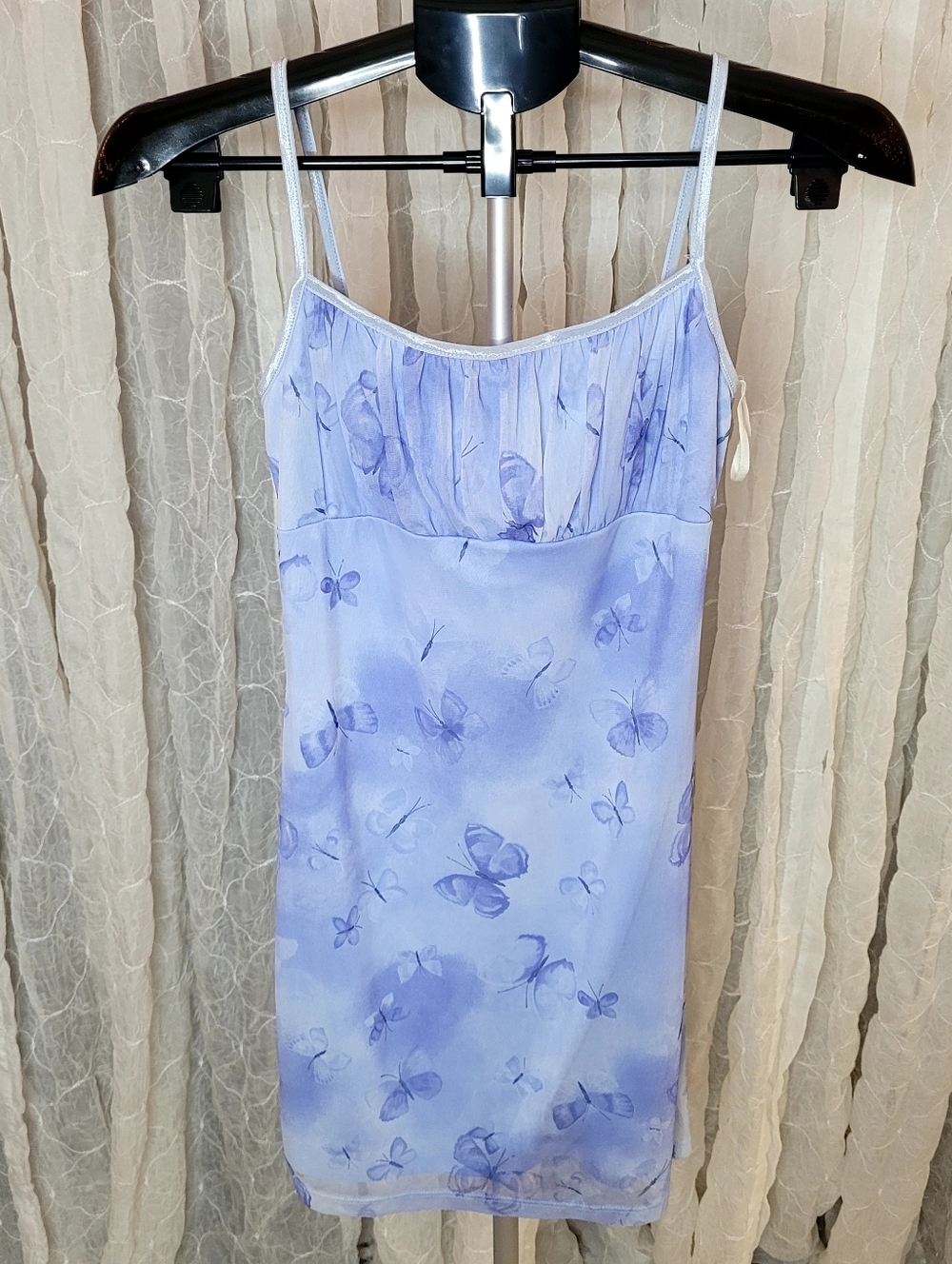 Candy Rocket Made in USA Vintage 90s Y2K Butterfly Mesh Milkmaid Dress Blue